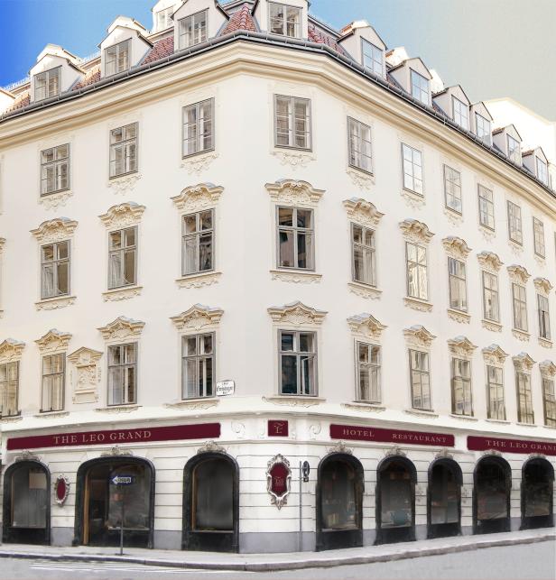 Das Hotel „The Leo Grand“ in Wien mit seiner verzierten Fassade.