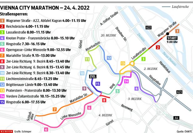 Die Verkehrseinschränkungen rund um den Vienna City Marathon