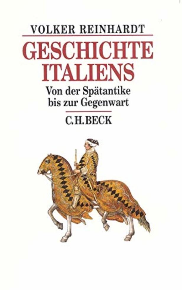 Das Buch „Geschichte Italiens“ von Volker Reinhardt mit einer Illustration eines Reiters.