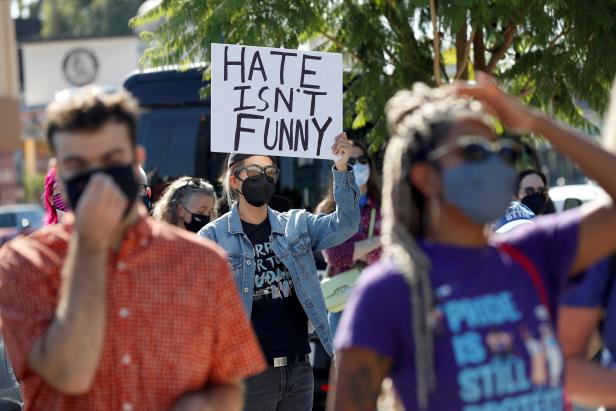 FILE PHOTO: Rally in support of the Netflix transgender employee walkout Stand Up in Solidarity, in Los Angeles