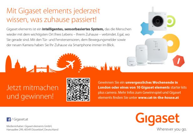 Verschiedene Gigaset-Elemente für die Sicherheit im Haus werden dargestellt.