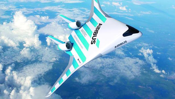 Das Airbus „MAVERIC“-Flugzeug fliegt über den Wolken.