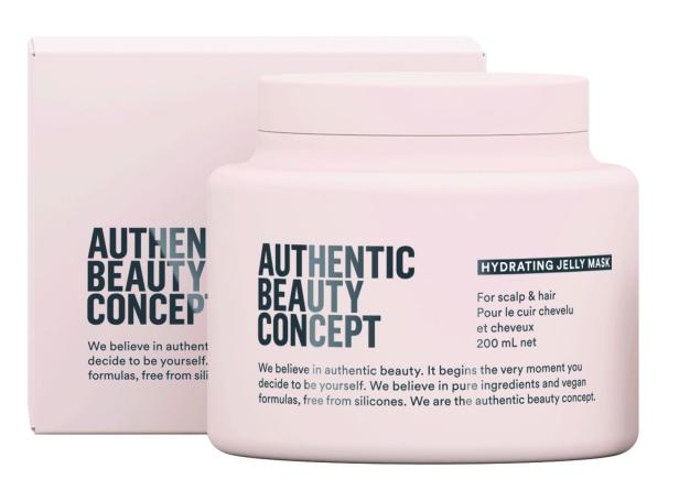 Ein Behälter und eine Schachtel der „Authentic Beauty Concept Hydrating Jelly Mask“.