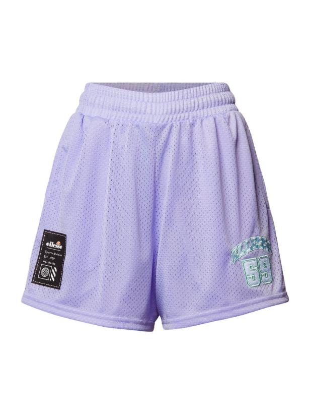 Eine lila, netzartige Shorts der Marke Ellesse mit Gummibund und Logo.