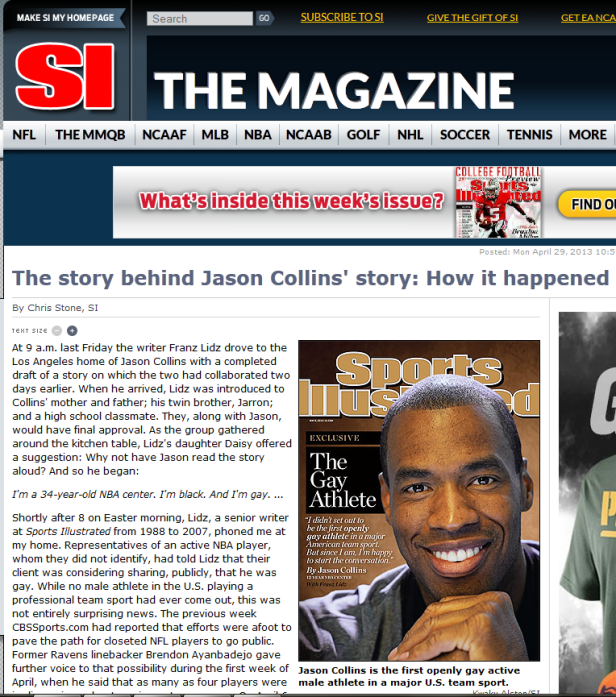 Das Cover von Sports Illustrated zeigt Jason Collins, den ersten offen schwulen aktiven Sportler in einer großen US-Sportart.
