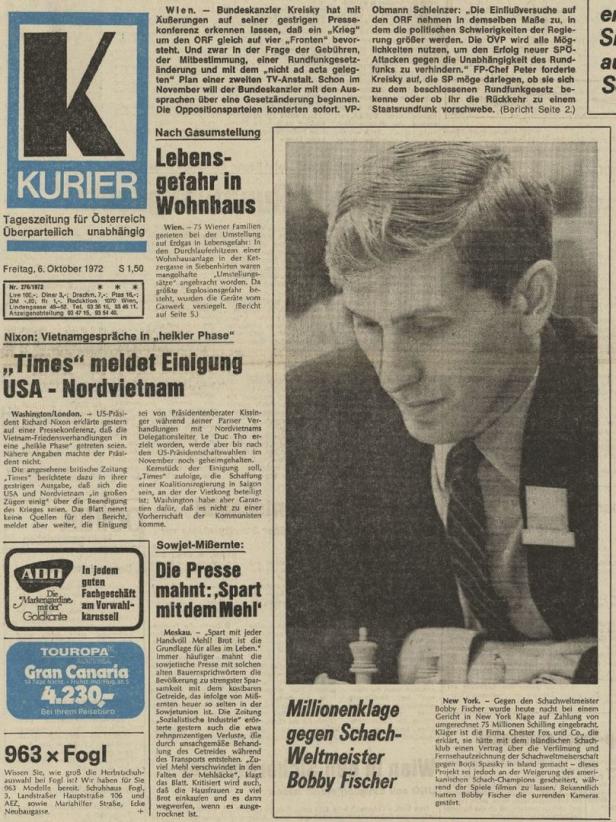 Fischer – Spasski 1972: "Kampf der Systeme" in KURIER-Schlagzeilen