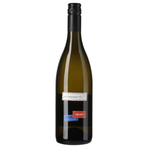 Eine Flasche Muschelkalk Weißwein von Lichtenberger-González.