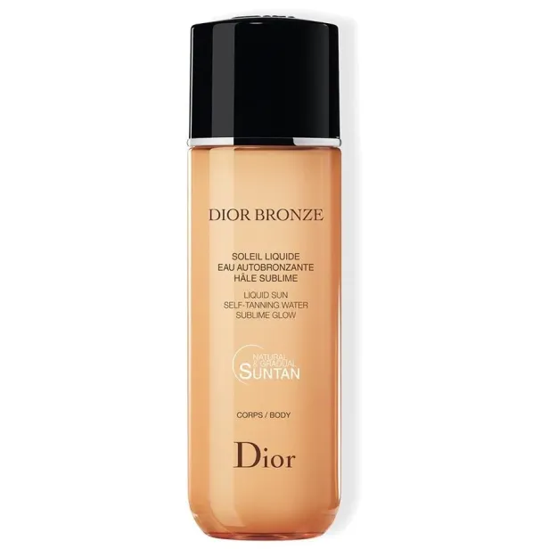 Eine Flasche Dior Bronze Selbstbräunungswasser für Körper und Gesicht.