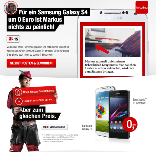 Werbung für das Samsung Galaxy S4 und Sony Xperia Z1 Compact.