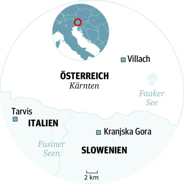 Eine Karte, die die Lage von Kärnten in Österreich, Italien und Slowenien zeigt.