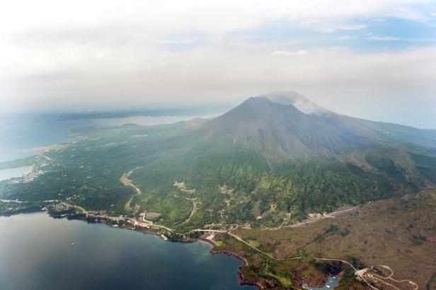 FILE PHOTO: An aerial view shows Mt. Sakurajima in Kagoshima, southwestern Japan