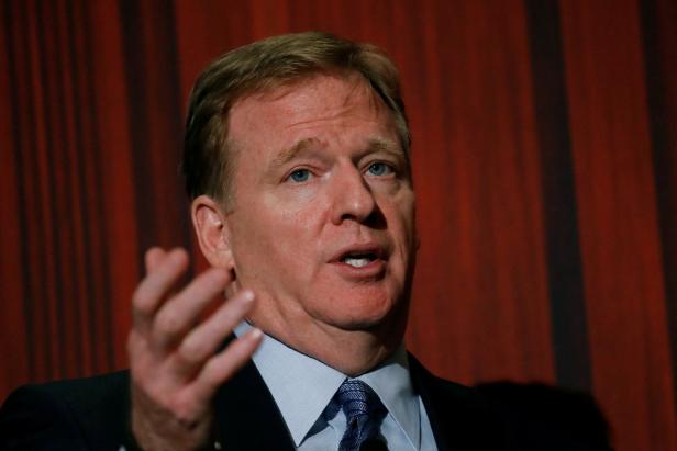 FILE PHOTO: NFL commissioner Roger Goodell addresses the Economic Club of New York luncheon in Manhattan, New York