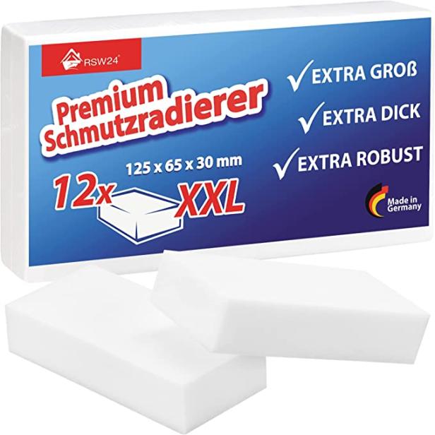 Eine Packung XXL-Schmutzradierer der Marke RSW24, hergestellt in Deutschland.