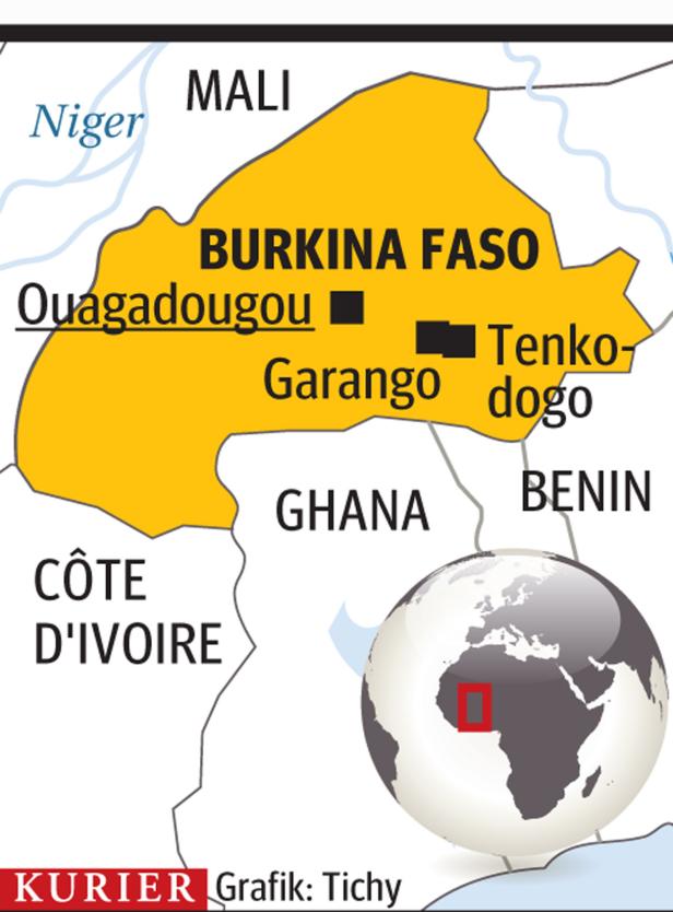 Eine Karte von Burkina Faso und den angrenzenden Ländern.