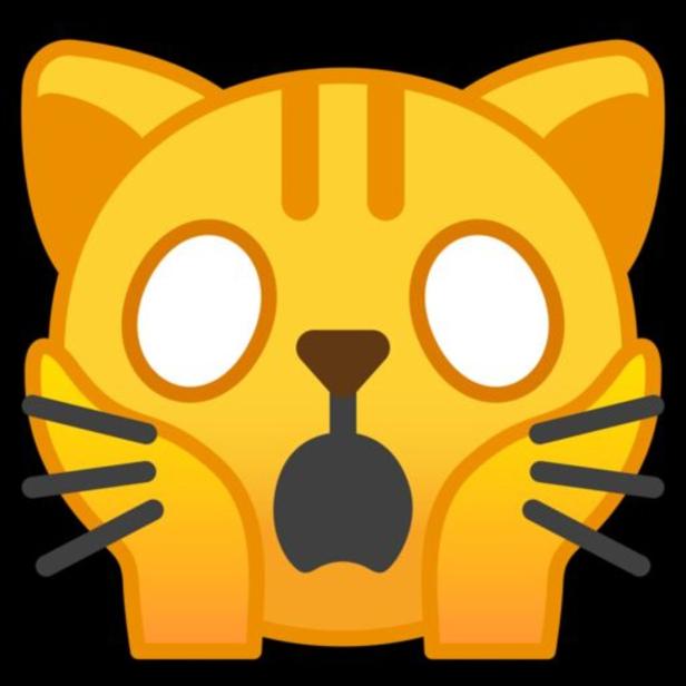 Ein gelbes Katzen-Emoji mit einem überraschten Gesichtsausdruck.