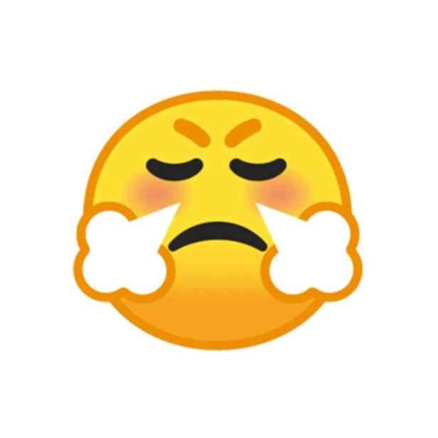 Ein gelbes Emoji-Gesicht mit zusammengekniffenen Augen und Dampf aus der Nase, das Wut darstellt.