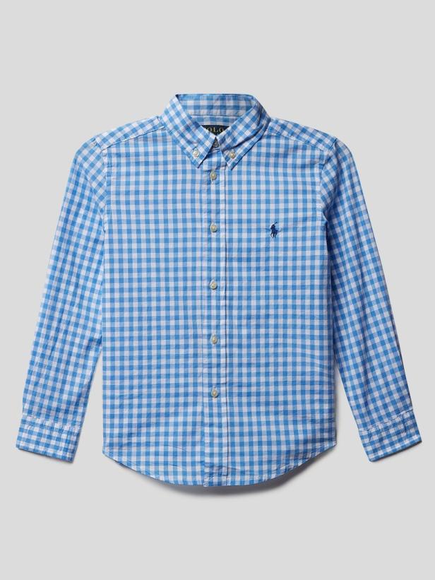 Ein blau-weiß kariertes Hemd von Ralph Lauren mit langen Ärmeln.