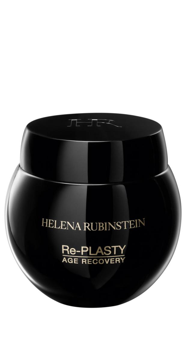Ein Tiegel „Re-Plasty Age Recovery“ von Helena Rubinstein in glänzendem Schwarz.