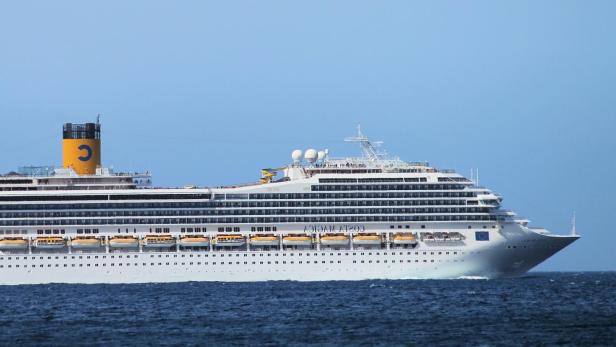 Ein großes Kreuzfahrtschiff fährt auf dem offenen Meer.