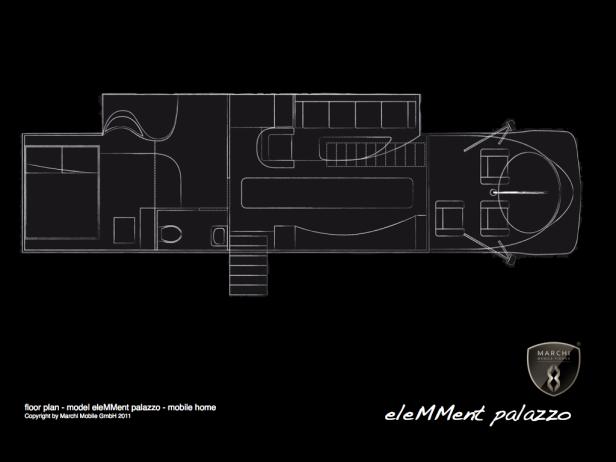 Grundriss des „eleMMent palazzo“, eines luxuriösen Wohnmobils.