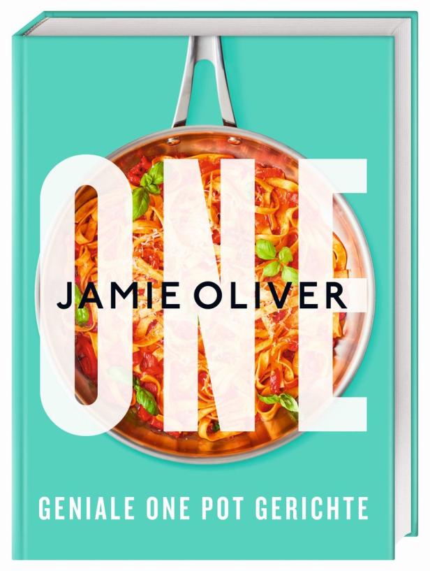 Das Cover des Kochbuchs „One: Geniale One Pot Gerichte“ von Jamie Oliver mit einem Foto von Pasta.