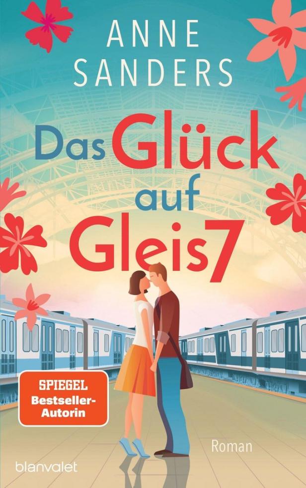 Das Buchcover von „Das Glück auf Gleis 7“ von Anne Sanders zeigt ein Paar an einem Bahnhof.