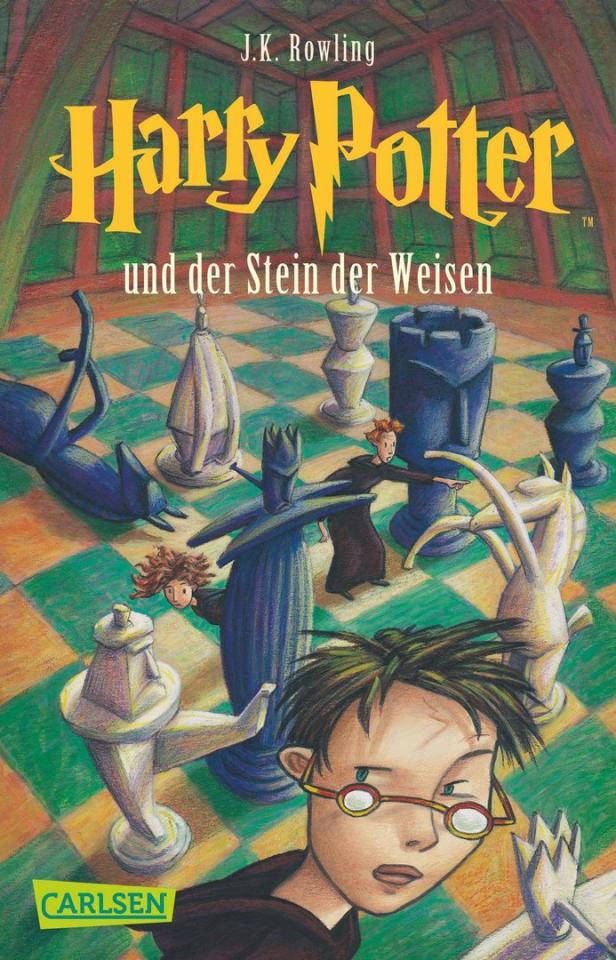 Das Cover des Buches „Harry Potter und der Stein der Weisen“ von J.K. Rowling.