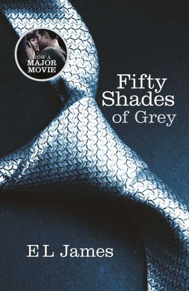 Das Cover des Buches „Fifty Shades of Grey“ von E.L. James mit einer grauen Krawatte.
