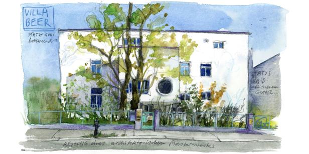 Aquarellzeichnung der „Villa Beer“, deren Rettung geplant ist.