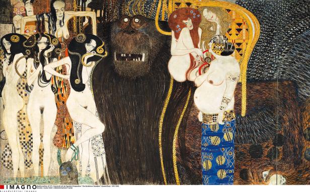 Ausschnitt aus Gustav Klimts „Beethovenfries“ mit der Darstellung „Die feindlichen Gewalten“.