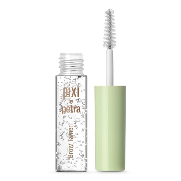 Ein geöffneter „Pixi by Petra Brow Tamer“ Augenbrauengel mit Applikator.