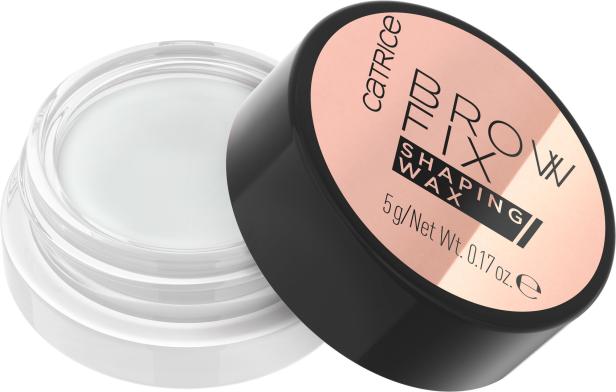Ein geöffneter Tiegel „Brow Fix Shaping Wax“ von Catrice.