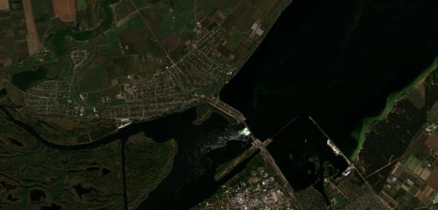 FILE PHOTO: A satellite image shows a view of the location of the Kakhovka dam and the surrounding region in Kherson Oblast