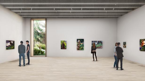 Besucher betrachten Gemälde in der Vancouver Art Gallery.