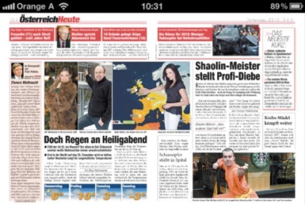 Titelseite der „Österreich Heute“ mit verschiedenen Nachrichten und Schlagzeilen.