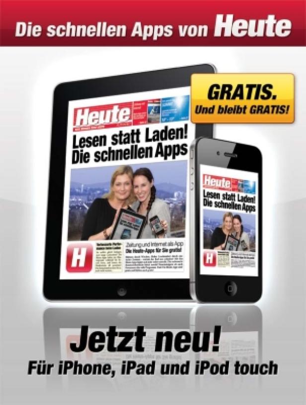 Werbung für die „Heute“-App auf einem Tablet und einem Smartphone.