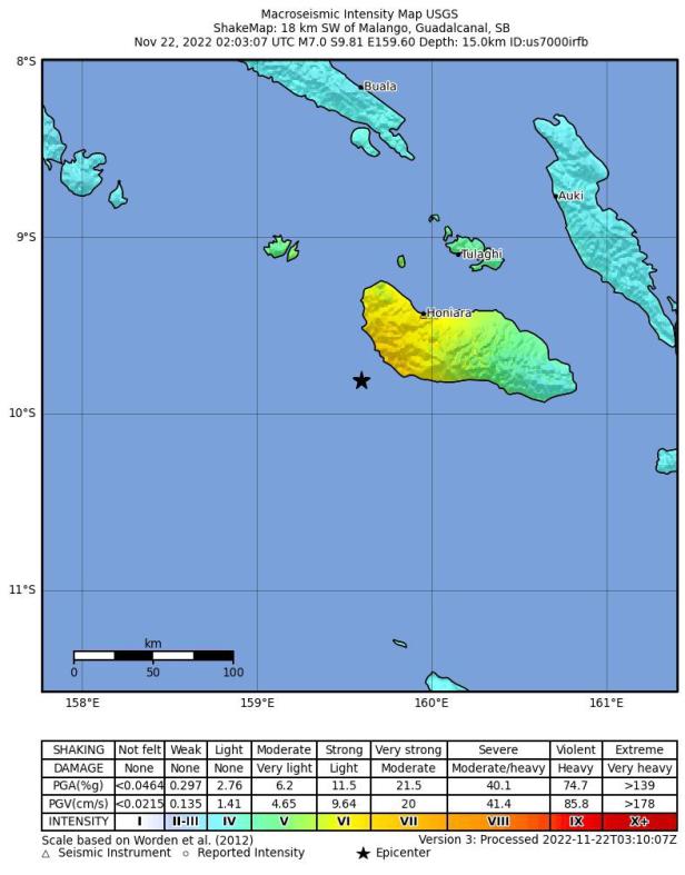 7.0 magnitude earthquake off the Solomon Islands