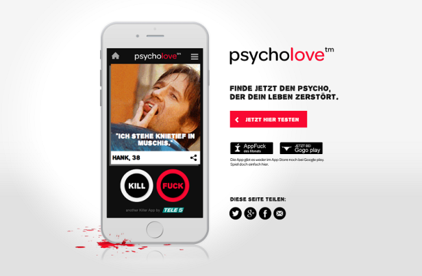 Tele5 - Psycholove.de - App-Sujet 1 - St. Elmo's Ein Smartphone zeigt die Dating-App „psycholove“ mit dem Profil von „Hank, 38“.