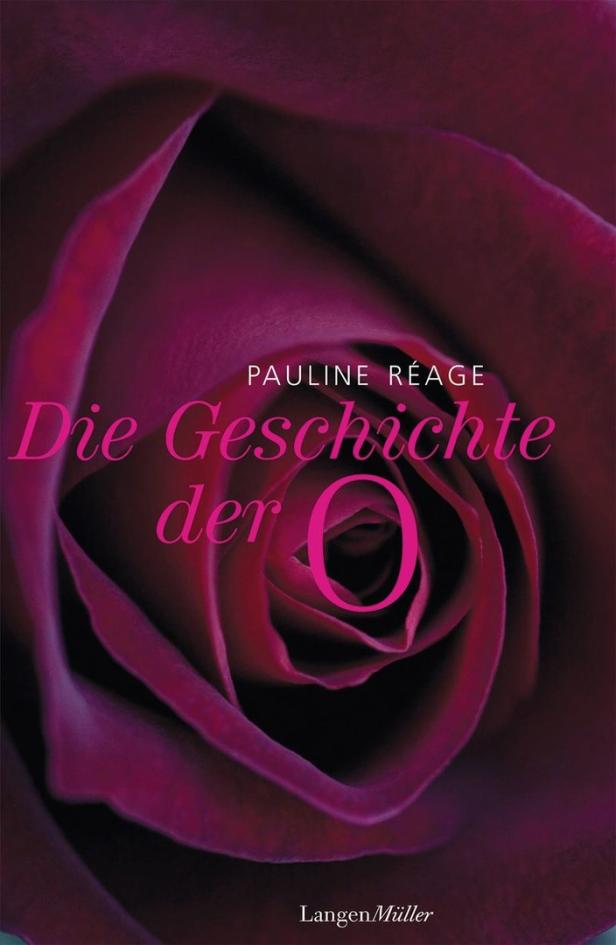 Das Buchcover von „Die Geschichte der O“ von Pauline Réage vor einer Rose.