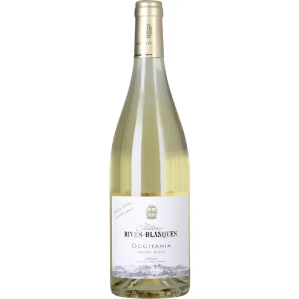 Eine Flasche „Château Rives-Blanques Occitania“ Weißwein aus Limoux.
