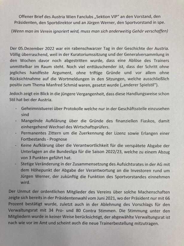 Austria-Fan-Seele kocht unverändert: Offener Brief an die Führung