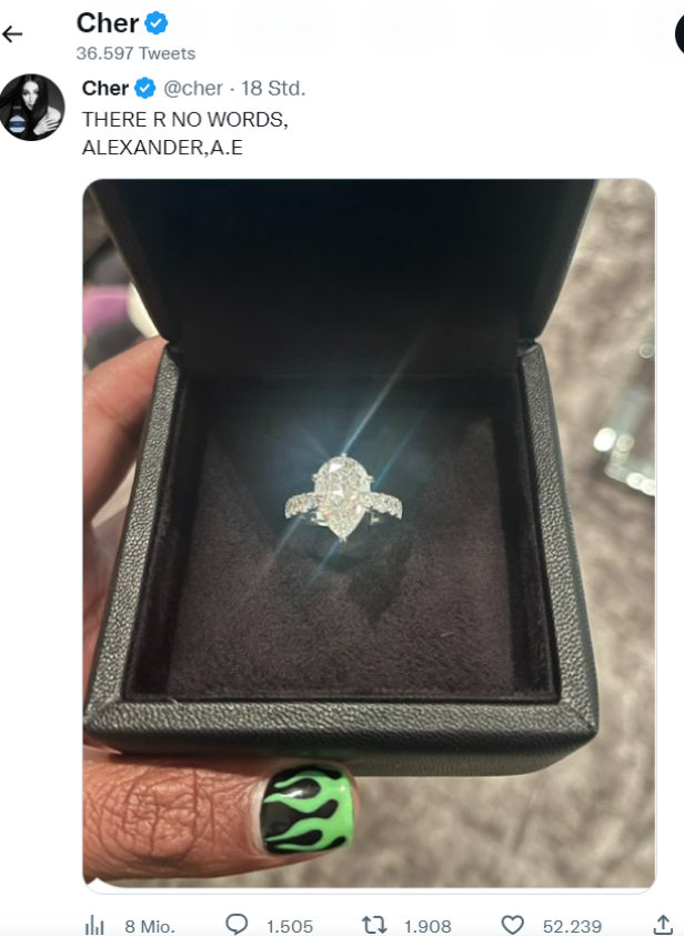 Verlobung bei Cher? Sie bekam zu Weihnachten einen Diamantring