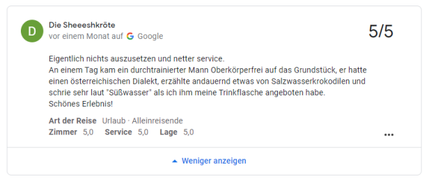 Eine Google-Rezension über „7 vs. Wild“.