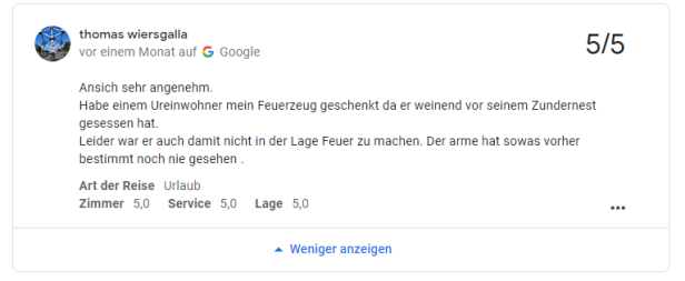 Eine Google-Rezension über „7 vs. Wild“.