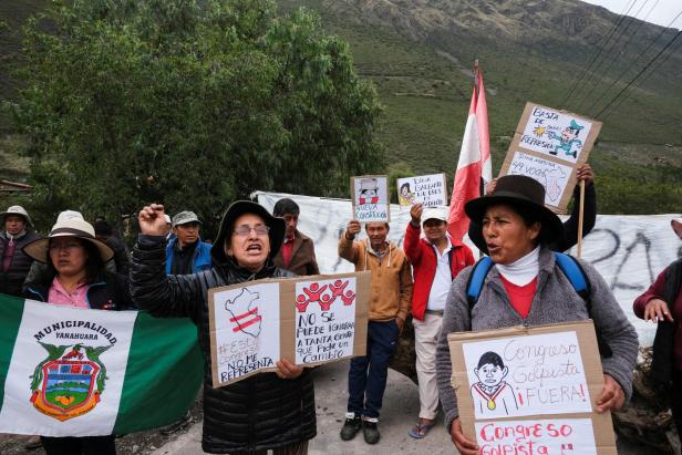 Demonstrators protest against Peru's President Dina Boluarte, in Yanahuara