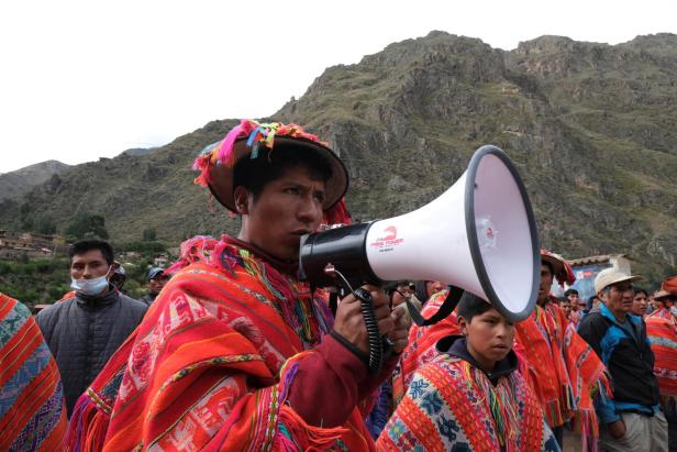 Demonstrators protest against Peru's President Dina Boluarte, in Ollantaytambo