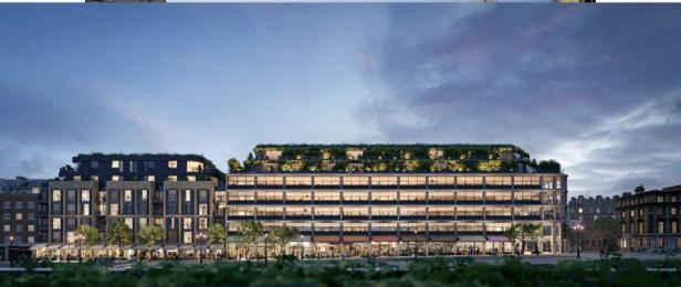 Das William-Gebäude mit begrünten Dachterrassen in einer städtischen Umgebung.