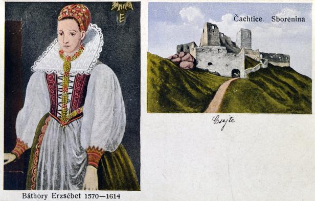 Eine Darstellung von Elisabeth Báthory und der Burg Čachtice.