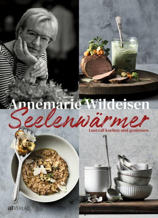 Das Cover des Kochbuchs „Seelenwärmer“ von Annemarie Wildeisen zeigt verschiedene Speisen.