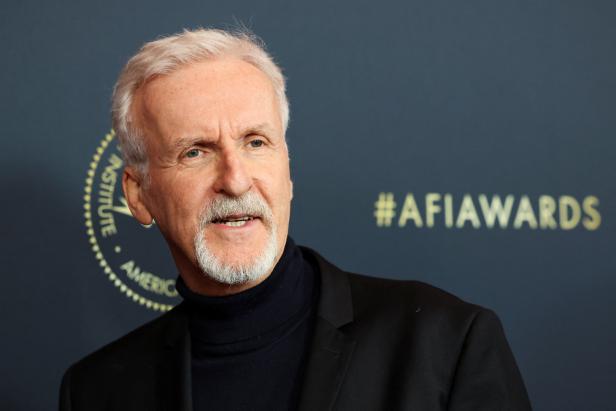 James Cameron posiert vor dem Hintergrund der AFI Awards.